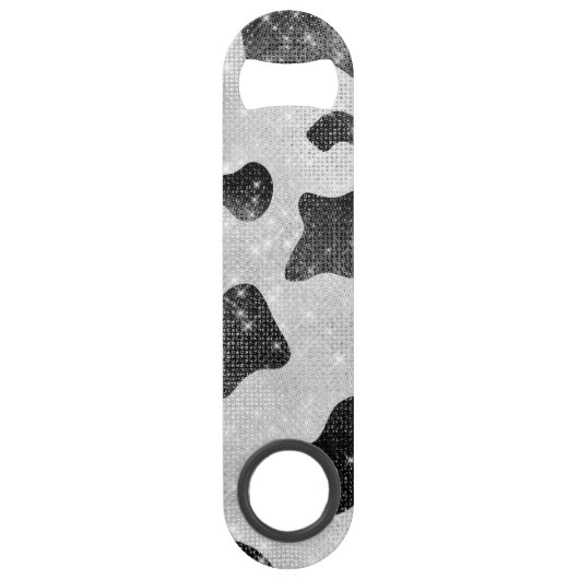 Glamour Black Funkelnd Glitzer Sequins Kuh Printin Speed Flaschenöffner (Rückseite)