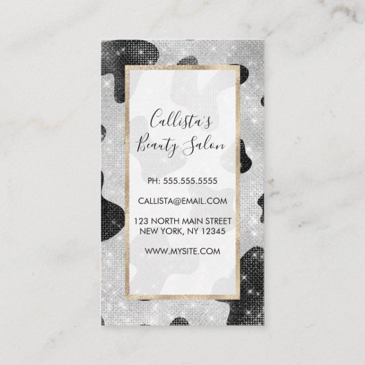 Glamour Black Funkelnd Glitzer Sequins Kuh Printin Treuekarte (Rückseite)