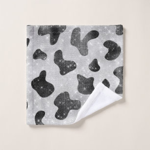 Glamour Black Funkelnd Glitzer Sequins Kuh Printin Waschlappen