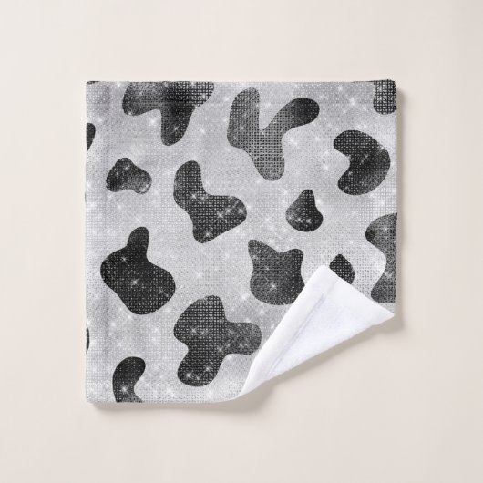 Glamour Black Funkelnd Glitzer Sequins Kuh Printin Waschlappen (Waschlappen)