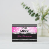 Glamour Black Girly Pink Glitzer Logo Silver Visitenkarte (Stehend Vorderseite)
