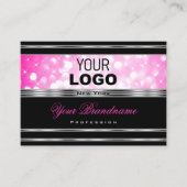 Glamour Black Girly Pink Glitzer Logo Silver Visitenkarte (Vorderseite)
