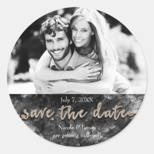 Glamour Black & Gold Chic Save the Date Foto Runder Aufkleber