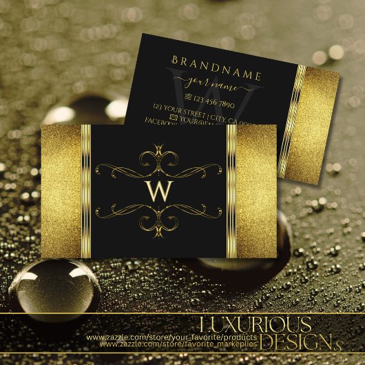 Glamour Black Gold Glitzer Decorated Monogram Visitenkarte