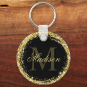 Glamour Black Gold Glitzer Monogram Name Schlüsselanhänger (Vorderseite)