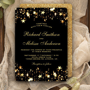 Glamour Black Gold Imitate Glitzer Stars Hochzeit Einladung