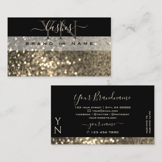 Glamour Black Gold Sparkle Glitzer mit Monogram Visitenkarte (Vorne/Hinten)