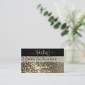 Glamour Black Gold Sparkle Glitzer mit Monogram Visitenkarte (Stehend Vorderseite)