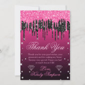 Glamour Black & Pink Dripping Glitzer Sweet 16 Dankeskarte (Vorderseite)