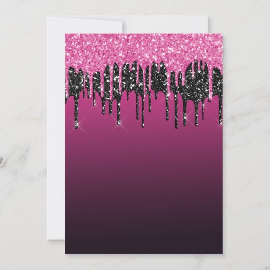 Glamour Black & Pink Dripping Glitzer Sweet 16 Einladung (Rückseite)