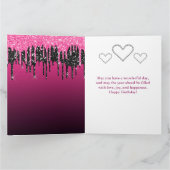 Glamour Black & Pink Dripping Glitzer Sweet 16 Karte (Innenseite)