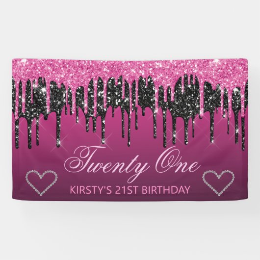 Glamour Black & Pink Driving Glitzer Geburtstag Banner (Horizontal)