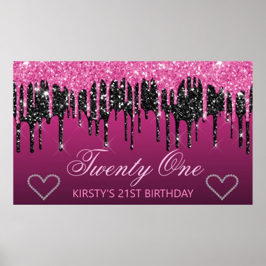 Glamour Black & Pink Driving Glitzer Geburtstag Poster (Vorne)