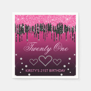 Glamour Black & Pink Driving Glitzer Geburtstag Serviette