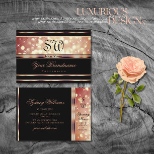 Glamour Black Rose Gold Glitzer Sparkone Monogramm Visitenkarte