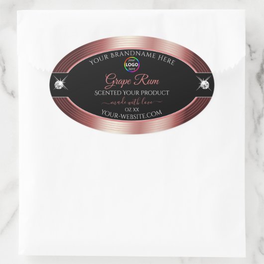 Glamour Black Shiny Wine Red Logo Product Label Ovaler Aufkleber (Tasche)