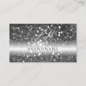 Glamour Black Silver Sparkling Glitzer Initials Visitenkarte (Vorderseite)