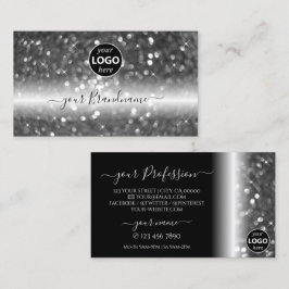 Glamour Black Silver Sparkling Glitzer mit Logo Visitenkarte