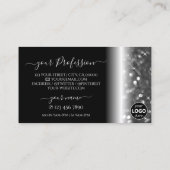 Glamour Black Silver Sparkling Glitzer mit Logo Visitenkarte (Rückseite)