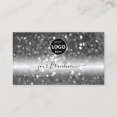 Glamour Black Silver Sparkling Glitzer mit Logo Visitenkarte (Vorderseite)