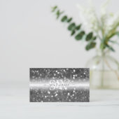 Glamour Black Silver Sparkling Glitzer Monogram Visitenkarte (Stehend Vorderseite)