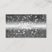 Glamour Black Silver Sparkling Glitzer Monogram Visitenkarte (Vorderseite)