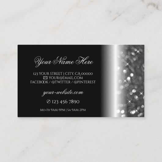 Glamour Black Silver Sparkling Glitzer Stilvoll Visitenkarte (Rückseite)