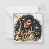 Glamour Black Woman Popping Champagne Mitteilungskarte (Vorderseite)