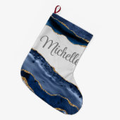 Glamour Blue Agate auf Marmor mit Gold Großer Weihnachtsstrumpf (Vorderansicht (hängend))