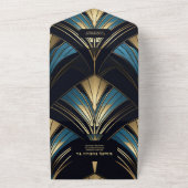 Glamour Blue and Gold Art Deco Hochzeit All In One Einladung (Außenbereich)