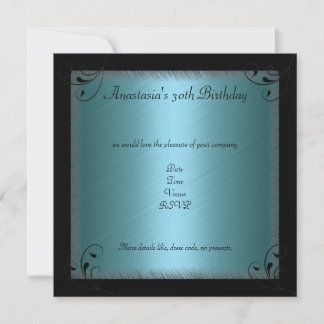 Glamour Blue Black Floral Geburtstagsparty Einladung