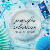 Glamour Blue Bokeh Light Monogramm Hochzeit Pappteller (Party)