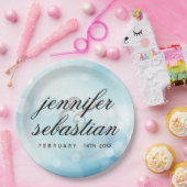 Glamour Blue Bokeh Light Monogramm Hochzeit Pappteller (Party)