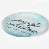 Glamour Blue Bokeh Light Monogramm Hochzeit Pappteller (Schrägansicht)