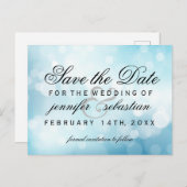 Glamour Blue Bokeh Light Wedding Postkarte (Vorne/Hinten)