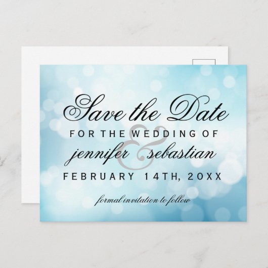 Glamour Blue Bokeh Light Wedding Postkarte (Vorne/Hinten)