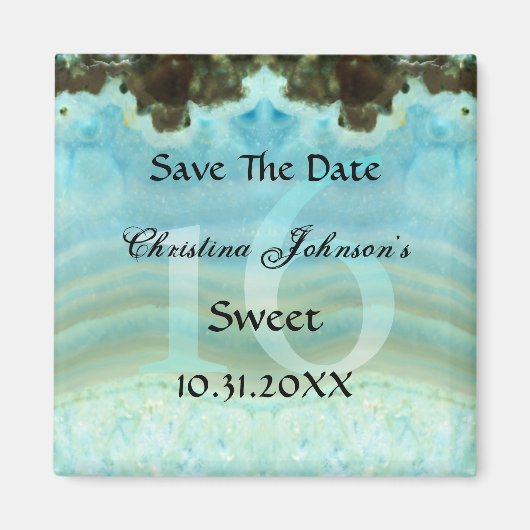 Glamour Blue Crystal Sweet 16 Save the Date Magnet (Vorne)