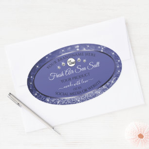 Glamour Blue Glitzer Product Label Diamanten Ovaler Aufkleber