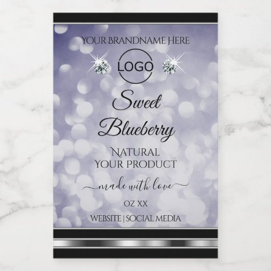 Glamour Blue Glitzer Product Label Diamonds Logo Lebensmitteletikett (Einzelnes Label)