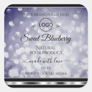 Glamour Blue Glitzer Product Label Diamonds Logo Quadratischer Aufkleber
