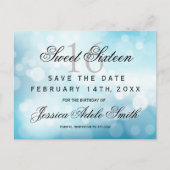 Glamour Blue Glitzer Sweet 16 Save the Date Postkarte (Vorderseite)