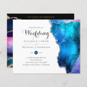 Glamour Blue Gold Agate Wedding Einladung CHEAP (Vorne/Hinten)