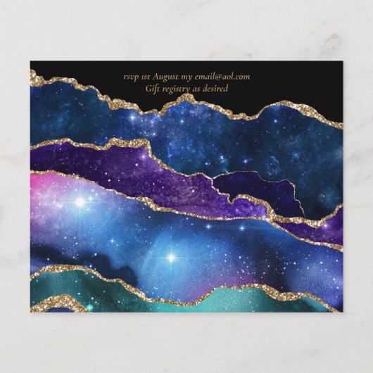 Glamour Blue Gold Agate Wedding Einladung CHEAP (Rückseite)