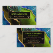 Glamour Blue & Green Imitate Gold Glitzer Agate  Visitenkarte (Vorne/Hinten)