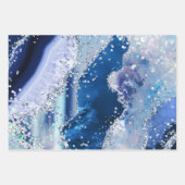 Glamour Blue & Silver Imitats Glitzer Agate Geschenkpapier Set (Vorderseite 3)