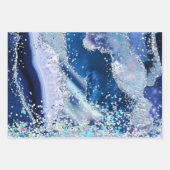 Glamour Blue & Silver Imitats Glitzer Agate Geschenkpapier Set (Vorderseite 2)