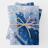 Glamour Blue & Silver Imitats Glitzer Agate Geschenkpapier Set (Beispiel)