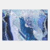 Glamour Blue & Silver Imitats Glitzer Agate Geschenkpapier Set (Vorderseite)