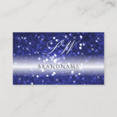Glamour Blue Sparkling Glitzer Stars Monogram Visitenkarte (Vorderseite)