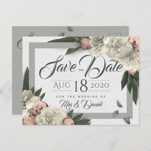 Glamour Blumengestein Save the Date Postkarte (Vorne/Hinten)